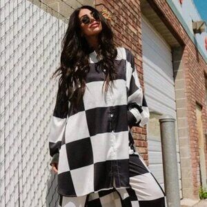Posh Satin Black and White Checkered Playsuit